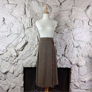 NWT Susan Bristol Vintage Fringed Wrap Skirt Walnut Herringbone | 8P